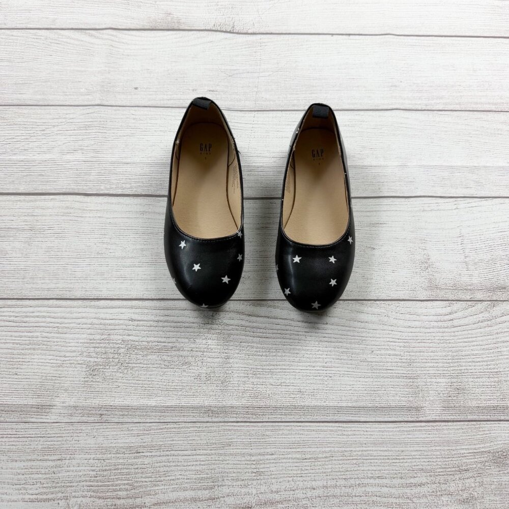 Gap Kids Girl Ballet Flats Black Silver Star Print Slip On Dress Shoes 1 Kid - Picture 1 of 5